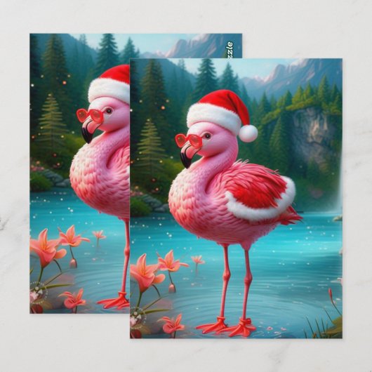 Flamingo als Kerstman-47475 Briefkaart (Voorkant / Achterkant)