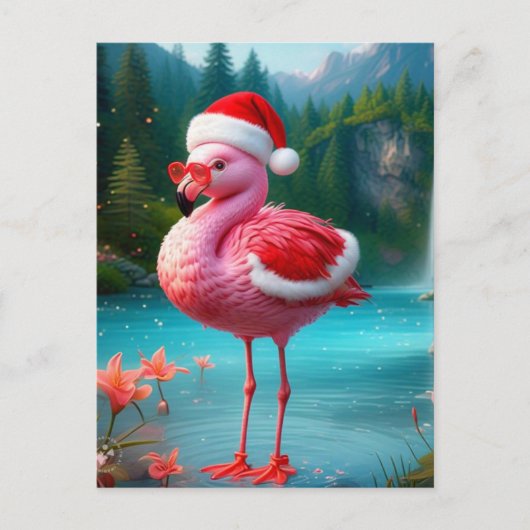 Flamingo als Kerstman-47475 Briefkaart (Voorkant)