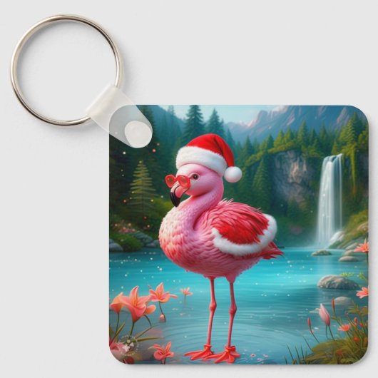Flamingo als Kerstman-47475 Sleutelhanger (Voorkant)