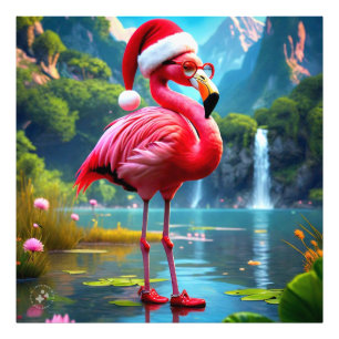 Flamingo als Kerstman-47476 Foto Afdruk