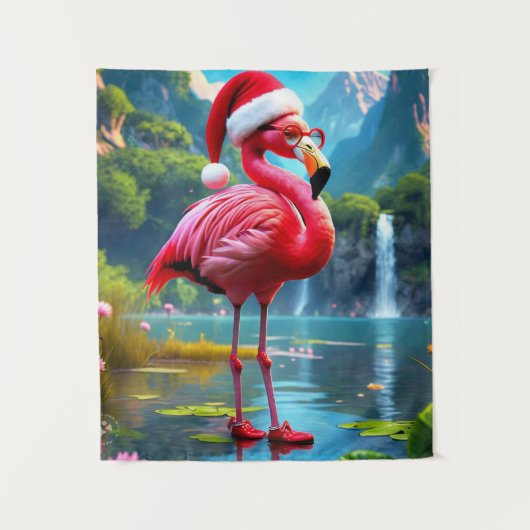 Flamingo als Kerstman-47476 Wandkleed (Voorkant)
