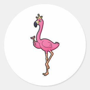 Flamingo als koning met kroon en personeel ronde sticker