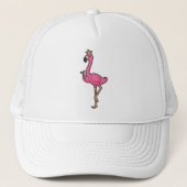 Flamingo als koning met kroon en personeel trucker pet (Voorkant)