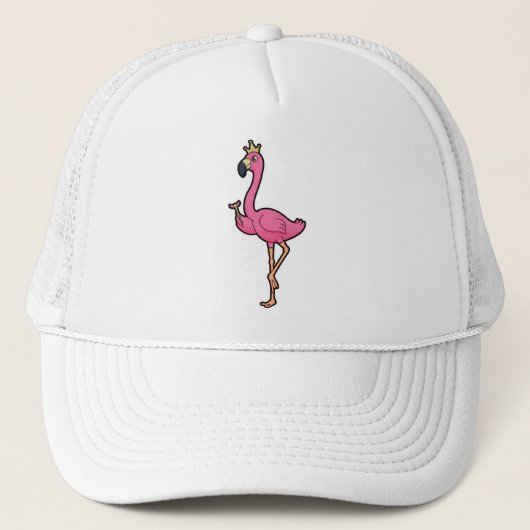 Flamingo als koning met kroon en personeel trucker pet (Voorkant)