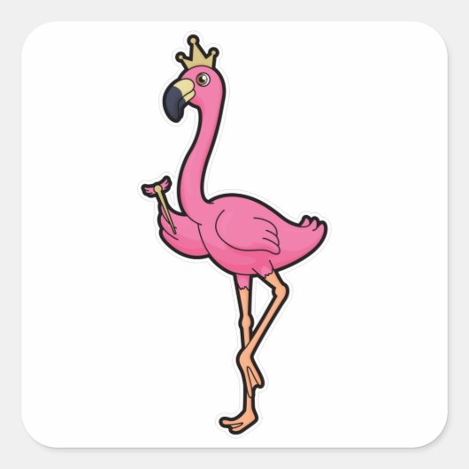 Flamingo als koning met kroon en personeel vierkante sticker (Voorkant)