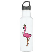 Flamingo als koning met kroon en personeel waterfles  (Voorkant)