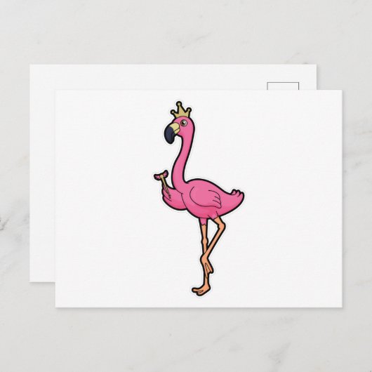 Flamingo als Koning met Kroon & Staf Briefkaart (Voorkant / Achterkant)