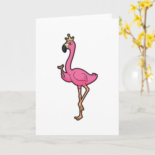 Flamingo als Koning met Kroon & Staf Kaart (Gele Bloem)