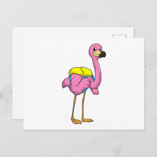 Flamingo als leerlingen met schooltas briefkaart (Voorkant / Achterkant)
