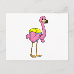 Flamingo als leerlingen met schooltas briefkaart