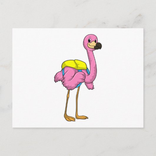 Flamingo als leerlingen met schooltas briefkaart (Voorkant)