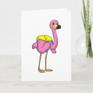 Flamingo als leerlingen met schooltas kaart