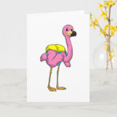 Flamingo als leerlingen met schooltas kaart (Gele Bloem)