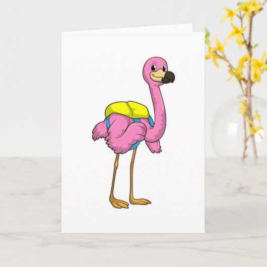 Flamingo als leerlingen met schooltas kaart (Gele Bloem)
