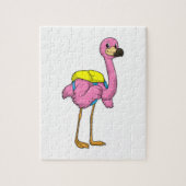 Flamingo als leerlingen met schooltas legpuzzel (Verticaal)