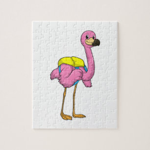 Flamingo als leerlingen met schooltas legpuzzel