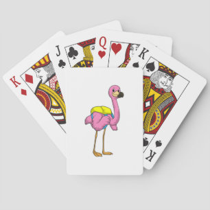 Flamingo als leerlingen met schooltas pokerkaarten