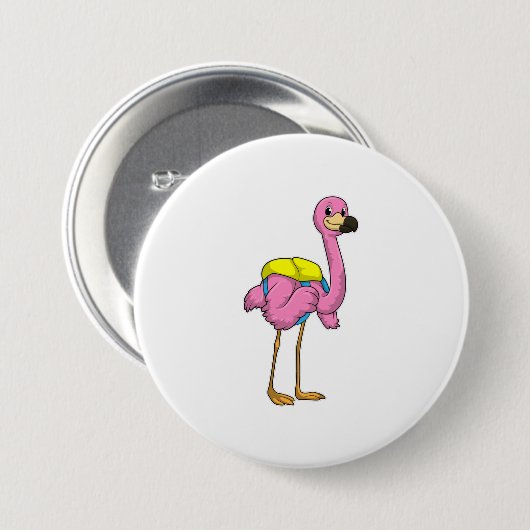 Flamingo als leerlingen met schooltas ronde button 7,6 cm (Voorkant /achterkant)