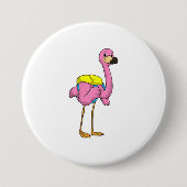 Flamingo als leerlingen met schooltas ronde button 7,6 cm (Voorkant)