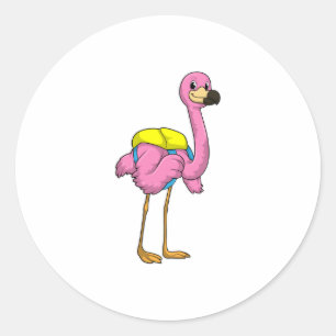 Flamingo als leerlingen met schooltas ronde sticker