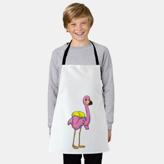 Flamingo als leerlingen met schooltas schort (Gedragen)