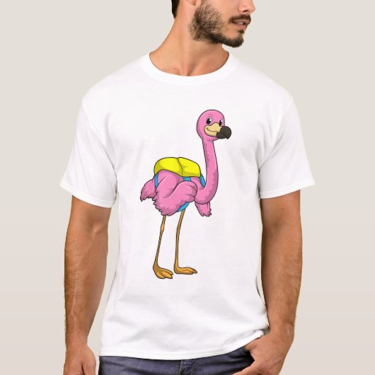 Flamingo als leerlingen met schooltas t-shirt (Voorkant)