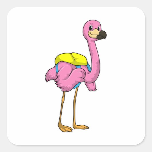 Flamingo als leerlingen met schooltas vierkante sticker (Voorkant)