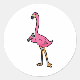 Flamingo als Mechanisch met moersleutel Ronde Sticker
