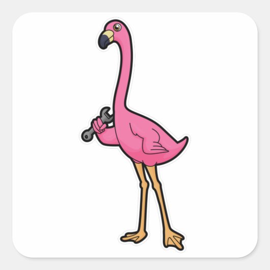 Flamingo als Mechanisch met moersleutel Vierkante Sticker (Voorkant)