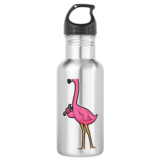 Flamingo als Mechanisch met moersleutel Waterfles (Voorkant)