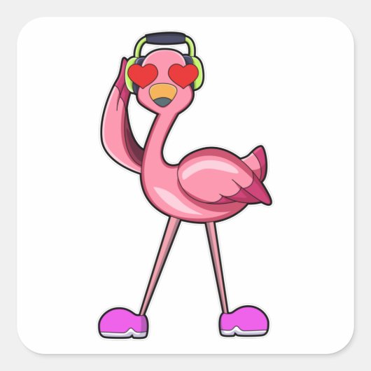 Flamingo als Pensioner met een wandelstok en Pet Vierkante Sticker (Voorkant)