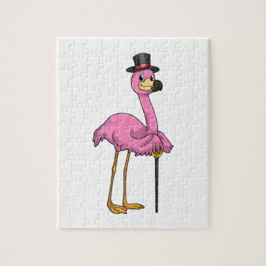 Flamingo als Pensioner met een wandelstok Legpuzzel (Verticaal)