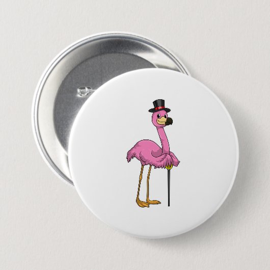 Flamingo als Pensioner met een wandelstok Ronde Button 7,6 Cm (Voorkant /achterkant)