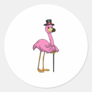 Flamingo als Pensioner met een wandelstok Ronde Sticker