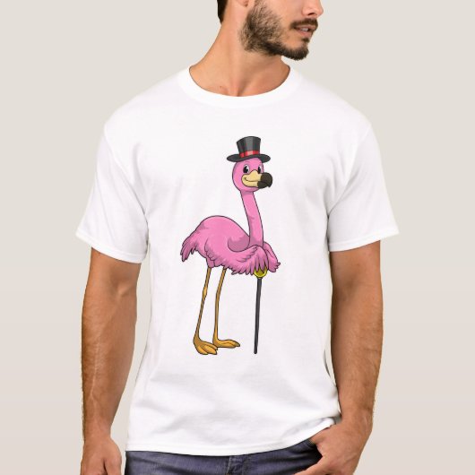 Flamingo als Pensioner met een wandelstok T-shirt (Voorkant)