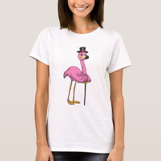 Flamingo als Pensioner met een wandelstok T-shirt (Voorkant)