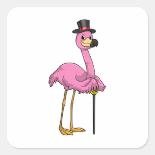 Flamingo als Pensioner met een wandelstok Vierkante Sticker