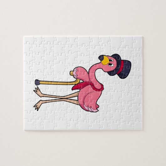 Flamingo als Pensioner met Pet Legpuzzel (Horizontaal)