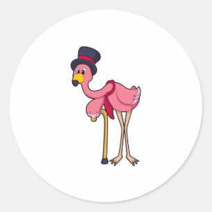 Flamingo als Pensioner met Pet Ronde Sticker