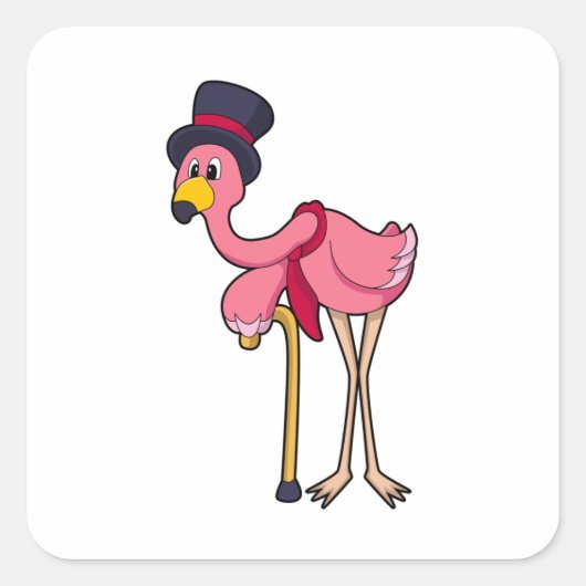 Flamingo als Pensioner met Pet Vierkante Sticker (Voorkant)