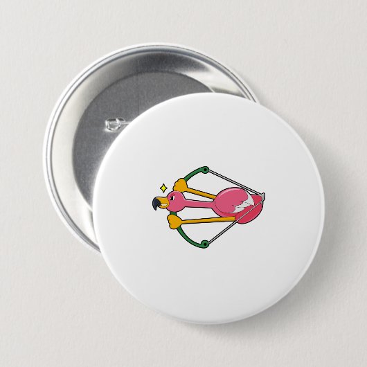 Flamingo als Pijl met Bow Ronde Button 7,6 Cm (Voorkant /achterkant)