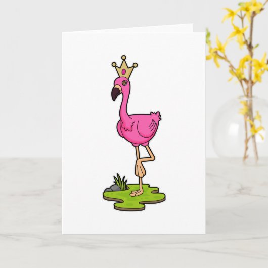 Flamingo als Prinses met Kroon Kaart (Gele Bloem)