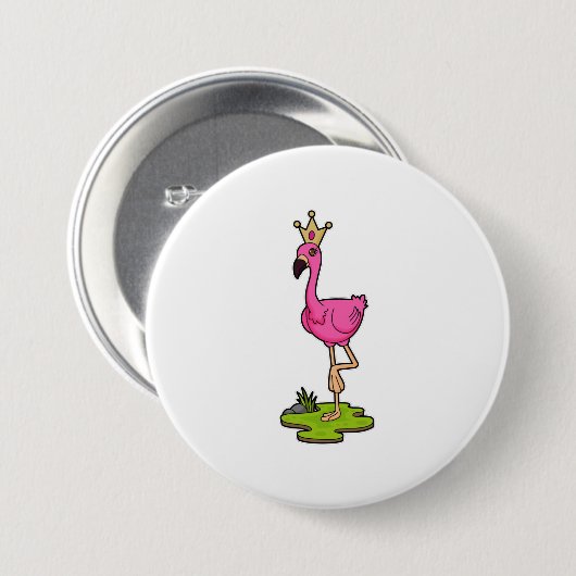 Flamingo als prinses met Kroon Ronde Button 7,6 Cm (Voorkant /achterkant)