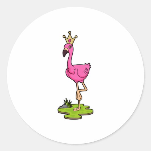 Flamingo als prinses met Kroon Ronde Sticker (Voorkant)