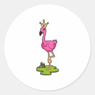 Flamingo als prinses met Kroon Ronde Sticker