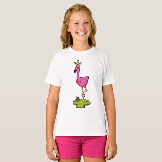 Flamingo als prinses met Kroon T-shirt (Voorkant volledig)