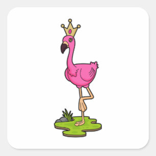 Flamingo als prinses met Kroon Vierkante Sticker