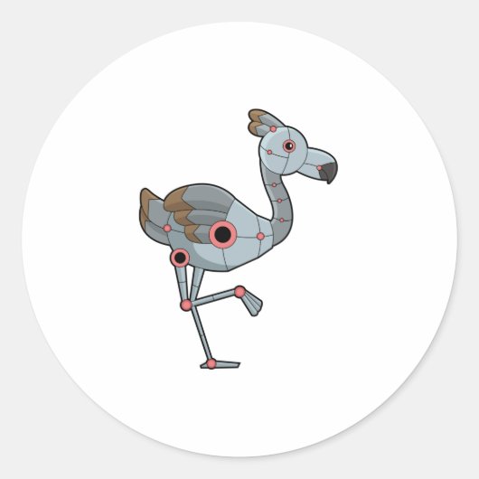 Flamingo als Robot Ronde Sticker (Voorkant)