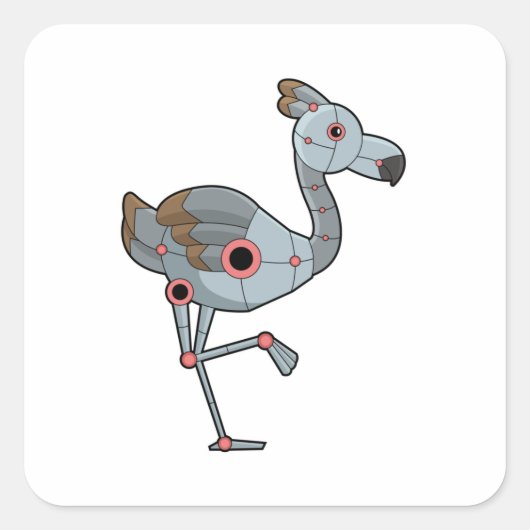 Flamingo als Robot Vierkante Sticker (Voorkant)