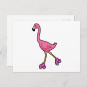 Flamingo als schaatser met rollerschaatsen briefkaart (Voorkant / Achterkant)